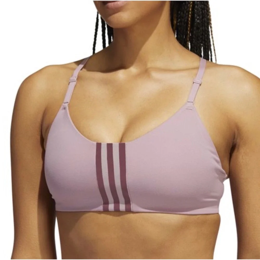 Adidas‎ All Me 3-Stripes Low Impact Sports Bra Mauve Pink FJ7283